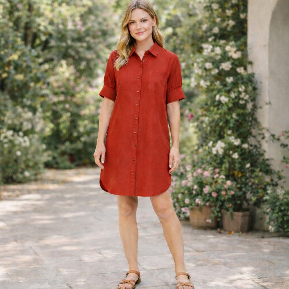 Old Navy Linen Blend Shirt Dress – Bronzed Amber Rust Color – Size Small